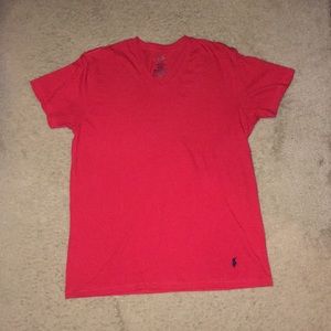 Red polo v-neck T shirt